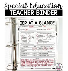 a binder with the words, special education teacher binder on it and an image of