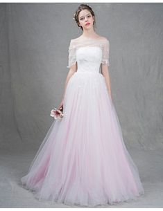 Feminine Ball-Gown Strapless Sweep Train Tulle Wedding Dress With Flowers Pink Tulle Wedding Dress With Fitted Bodice, Pink Tulle Wedding Dress For Prom Season, Pink Tulle Bridesmaid Dress With Sweetheart Neckline, Pink Tulle Ball Gown Wedding Dress, Bridesmaid Tulle Gown With Sweep Train, Pink Tulle Wedding Dress For Quinceanera, Pink Strapless Tulle Gown, Pink Tulle Quinceanera Wedding Dress, Pink Bridesmaid Dress For Wedding