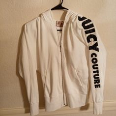 Vintage Nwot Juicy Couture White W Black Graphics Hoodie Sz Med White Fitted Hoodie Sweatshirt, Fitted White Hoodie Sweatshirt, White Fitted Hoodie, White Fitted Trendy Hoodie, Trendy Fitted White Sweatshirt, White Fitted Sweatshirt For Streetwear, Fitted White Sweatshirt For Streetwear, Juicy Couture Vintage, Couture Vintage