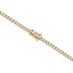 Simplicity and grandeur combined into a single diamond bracelet, this classic tennis bracelet makes a solid statement favorable to many. Each round diamond handpicked for optimum beauty. Diamonds measured at approximately 3-points each, all individually harbored and secured by hand for maximum shine and brilliance. Result to exhibit only the best for any function day or night. Gold housings crafted solid for ideal durability. Approximately 2.30 carats at 7 inches. Links securely connected by our Luxury Gold Bracelet With Prong Setting In White Gold, Yellow Gold Tennis Bracelet With Diamond Accents, Luxury Everyday Brilliant Cut Tennis Bracelet, Everyday Luxury Brilliant Cut Tennis Bracelet, Yellow Gold Diamond Tennis Bracelet With Vvs Clarity, Timeless Gold Bracelet With Brilliant Cut Diamonds, Timeless Yellow Gold Diamond Tennis Bracelet, Formal Tarnish-resistant Diamond Tennis Bracelet, Single Diamond Bracelet