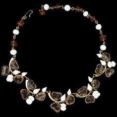 Hattie Carnegie Citrine Poured Glass Flowers White Fruits & Leaves Choker Neckla | eBay Vintage White High Luster Jewelry, Vintage White Glass Jewelry, Hattie Carnegie, Flowers White, Glass Flowers, Vintage Costume Jewelry, Vintage Costumes, Costume Jewelry, Citrine