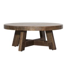 a round wooden table with three legs