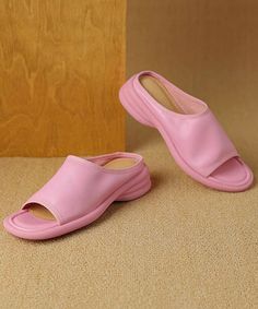 Elegant Pink Splicing Peep Toe Slide SandalsMade of:- Upper.-Rubber sole-Faux Leather cushioned insole.1.37"/3.5cm Chunky Heel Cotton Dress Summer, Leather Cushion, Nike Outfits, Chunky Heel, Nike Dunks, Chunky Heels, Slide Sandals, Long Tops, Long Sleeve Tops