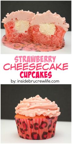 strawberry cheesecake cupcakes with pink frosting