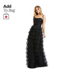 in stock Long Sleeve Tulle Dress, Sequin Bustier, Mac Duggal Dress, Straight Across Neckline, Ruffle Gown, Mac Duggal Dresses, Tiered Ruffle Skirt, Long Sleeve Gown, Maxi Gown Dress