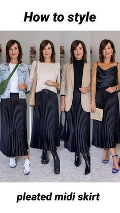 Pleated Midi Skirt Outfit, Rok Outfit, Midi Skirt Outfit, Pleated Skirts, Mode Casual, Ținută Casual