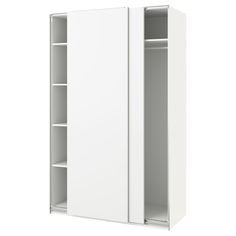 a white cabinet with two doors and shelves