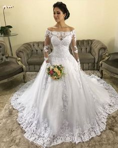 Vintage Long Sleeves Off-the-shoulder Lace Wedding Dresses Discount - MyChicDress Making A Wedding Dress, Discount Wedding Dresses, White Wedding Dress, Lace Wedding Dresses, Long Sleeve Wedding, Wedding Gowns Lace, Wedding Dress Sleeves, Online Wedding Dress, Wedding Dress Long Sleeve