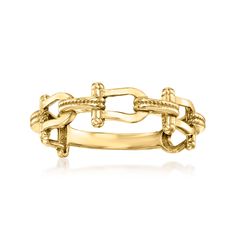 Ross-Simons - 14kt Yellow Gold Buckle-Link Ring Size 9. The link look doesn't have to end with chains! Give your stack a chance to take part in the trend with this chic buckle-link ring, shining in brightly polished 14kt yellow gold. 1/4" wide. 14kt yellow gold buckle-link ring. Jewelry Presentation, Link Ring, Sunflower Ring, Linking Rings, Fine Jewelery, Jewelry Essentials, Stacked Jewelry, Gold Branding, The Trend