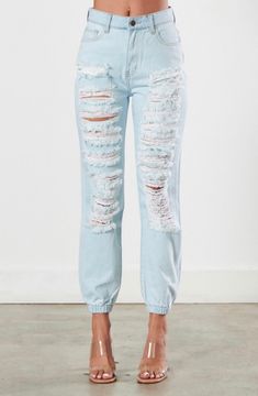 Distressed mom jeans by vibrant. 100% cotton Long Jean Skirt, Distressed Mom Jeans, Lingerie For Men, Jean Trends, Long Jeans, Lingerie Panties, Long Jumpsuits, Confidence Boost, Sweater Set