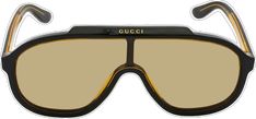 Gucci Anti-reflective Brown Sunglasses, Brown Gucci Shield Sunglasses With Tinted Lenses, Gucci Brown Anti-reflective Sunglasses, Gucci Brown Tinted Shield Sunglasses, Modern Gucci Aviator Sunglasses, Gucci Brown Tinted Aviator Sunglasses, Gucci Brown Aviator Sunglasses With Uv Protection, Gucci Brown Polarized Shield Sunglasses, Gucci Sunglasses With Gradient Lenses For Outdoor