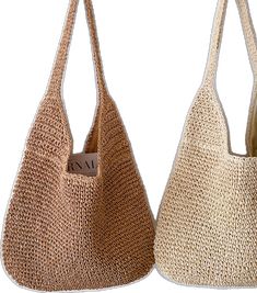 Brown Handwoven Summer Shoulder Bag, Brown Handwoven Straw Tote Bag, Summer Woven Brown Beach Bag, Eco-friendly Handwoven Straw Shoulder Bag, Eco-friendly Straw Shoulder Bag With Open Weave, Everyday Handbag, Designer Style, Retro Vibe, Summer Sale