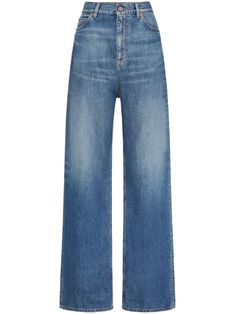 blue cotton denim stonewashed concealed fly and button fastening belt loops classic five pockets wide leg Cotton Jeans, Fabric Suppliers, Denim Cotton, Women's Wardrobe, Emilio Pucci, Wide Leg Denim, Blue Denim Jeans, Lanvin, Wide Leg Trousers