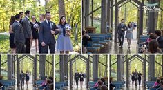 the wedding party is walking down the aisle at the ceremony in the park, and on the other side of the chapel