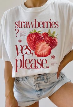 Comfort Colors® Strawberries? Yes Please Tee Crafted from premium 100% ring spun cotton by Comfort Colors, these shirts guarantee comfort and durability. For best results, wash on cold and hang to dry. This Comfort Colors Tee comes in standard unisex sizing. For a more oversized fit, consider sizing up. For those aiming for an oversized "T-shirt Dress" vibe, we recommend going up 2 sizes. Please consult the size chart to ensure the perfect fit for you. If you don't see the color that you want, message us to see if we can make it happen Rest assured, a tracking number will be provided once your order is shipped. Should you encounter any issues or have questions, please don't hesitate to reach out. Your satisfaction is our top priority! Please note: Due to the direct-to-garment printing proc Cheap Pink Fruit Print T-shirt, T-shirt Prints, Fruit T Shirt, Retro Strawberry, Strawberry Graphic, Graphic Tee Vintage, Vintage Graphic Tees, Oversized T Shirt Dress, Vintage Fruit