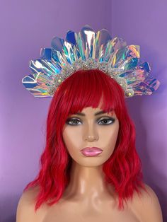 Show stopping handmade Iridescent crown embellished headdress from Zedhead. On a white fabric headband with luxury embellished diamante trim One size fits all  One Made - Ready to ship Fragile Item - Always Handle With Care Please follow us on Instagram : https://www.instagram.com/zedhead_headwear Iridescenct halo / Iridescent headpiece / festival crown / festival headband / festival headpiece / Festival Headdress, Festival Crown, Festival Headpiece, Festival Headband, Fabric Headbands, Turbans, Hair Accessories Headbands, White Fabric, White Fabrics