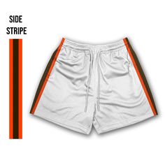 Support the Cleveland football team with these white uniform print mesh basketball shorts. These comfortable Browns football uniform shorts are soft and the moisture-wicking and odor-resistant fabric make them perfect for your next workout or simply for lounging on the couch. The lined basketball shorts have front and back pockets, an elastic waistband and drawstring. **PLEASE ALLOW 3-4 WEEKS TO RECEIVE YOUR ORDER** .: 100% moisture-wicking polyester .: Light fabric, lined  .: Front and back pockets .: Elastic waistband with a drawstring .: Item is entirely made to order, production time cannot be adjusted .: If you have a certain date you need your order by, please contact me before ordering .: Expedited production and shipping is not available  Care Instructions: Hand wash; Machine wash White Basketball Shorts, White Uniform, White Basketball, Browns Football, Football Uniform, Men In Uniform, Basketball Shorts, Football Team, Cleveland