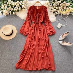 Fairy dress,gentle wind dress, sweet wooden ear edge bubble sleeve holiday dressMaterial:chiffonStyle:sweetType:A-lineFeatures:fairy m,gentleColor:black,yellow,red,yellow,orange,pinkSize(cm):free 1inch=2.54cm&ltp&gtlength:130,sleeve:61,bust:100,waist:60-94</p>&ltbr/>&ltp&gtNote:Due to different measurement methods,there will be 1-3 error(unite:cm), please understand.</p>&ltbr/>&ltp&gtPlease check the size carefully when you choose items,thank you Bohemian Chiffon Dress With Ruffles For Party, Elegant Long Sleeve Puff Sleeve Dress With Ruffles, Elegant Long Sleeve Puff Dress With Ruffles, Fall Midi-length Puff Sleeve Dress With Ruffles, Fall Midi Puff Sleeve Dress With Ruffles, Fall Puff Sleeve Midi Dress With Ruffles, Midi-length Chiffon Dress With Ruffles For Garden Party, Elegant Ruffled Dress With Lantern Sleeves, Midi Chiffon Dress With Ruffles For Garden Party