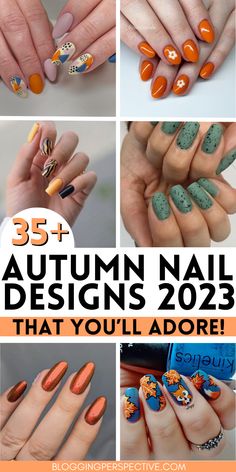 Simple Color Nail Designs, Very Cute Nail Designs, Nail Designs Autumn 2023, Fingernail Art Ideas, Bright Fall Nails 2023, Beetles Nail Polish Ideas Fall, November Nail Art Fall 2023, Autumn Colours Nails, Long Nail Fall Designs