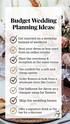 a sign that says budget wedding planning ideas