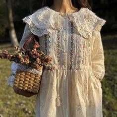 Mori Girl Dress White Vintage Dress, Linen Top Women, Embroidered Lace Dress, Cottagecore Style, Cottagecore Dress, My Shoes, Stunning Outfits, Overall Dress, Classy Dress