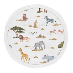 a white plate with animals and zebras on it