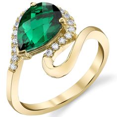 Create a fabulous silhouette with a Pear-Shaped Lab-Created Emerald birthstone ring; 14K yellow gold with lively green gemstone; free shipping from Peora Emerald Birthstone Ring, Jewelry Questions, Pear Shaped Ring, Swirl Ring, Lab Created Emerald, Emerald Engagement, Emerald Engagement Ring, Green Gemstones, Fine Jewelry Gift