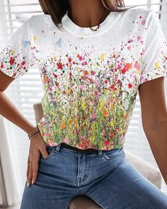 US$ 22.95 - Floral Flower Printed Short Sleeve T-shirt Loose Top - m.zicopop.com Casual Multicolor Print T-shirt For Spring, Multicolor Print Short Sleeve T-shirt For Spring, Multicolor Crew Neck Short Sleeve Summer Top, Multicolor Crew Neck Short Sleeve Top For Summer, Spring Printed Short Sleeve Tops, Printed Short Sleeve Tops For Spring, Casual Multicolor Sublimation Print Tops, Casual Floral Print Short Sleeve Top For Summer, Spring T-shirt With All Over Print