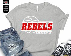 a t - shirt with the words reels basketball on it and ripped denim shorts