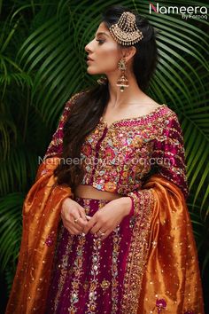 Magenta Lehenga Choli Magenta Lehenga, Pink Gharara, Bridal Choli, Ansab Jahangir, Mehendi Bridal, Kurta Lehenga, Bridal Mehndi Dresses, Metallic Orange, Raw Silk Lehenga