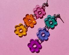 Flower Statement Earrings, Rainbow Flower, Laser Cut Jewelry, Laser Cut Earrings, Funky Earrings, Chattanooga Tn, Pride Rainbow, Acrylic Flowers, Laser Cut Acrylic