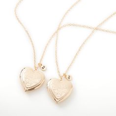 Claire's Best Friends Sisters Heart Locket Pendant Necklaces - 2 Pack Gold Heart Charm Necklaces For Friendship, Gold Heart Charm Necklace As Gift, Gold Heart Necklace For Mother's Day Friendship, Heart Locket Necklace For Best Friend, Heart Shaped Locket Necklace For Best Friend, Heart-shaped Locket Necklace For Best Friend, Gold Heart Pendant Necklace For Best Friend, Heart-shaped Gold Necklace For Best Friend, Heart-shaped Engraved Charm Necklace For Best Friend