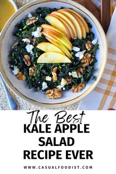 This is the best kale salad with apples, an easy and healthy kale salad recipe with a delicious maple dijon dressing. This kale and apple salad is a healthy and delicious salad for fall and winter. With an easy homemade dressing this kale and apple salad with maple dijon vinagrette is perfect as a light lunch, as part of dinner or even as part of a holiday meal. The best kale and apple salad recipe. www.casualfoodist.com