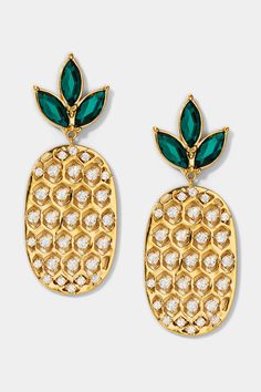 These pineapple motif earrings create an elevated fun look featuring sparkling cz stones with a vibrant green touch. Perfect for vacation or adding a Dolce Vita vibe to any outfit. Pineapple Earrings, Modern Love, Vibrant Green, Gold Drop Earrings, Fine Jewellery Earrings, Cz Stone, Ring Bracelet, Earring Necklace, Wedding Shop