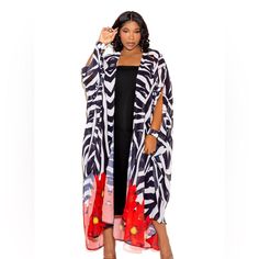 A Nice Zebra Robe Dressed To Glam Up Anyone For Anytime. This Robe Is Great In Any Resort Based Fashion, Glam Fashion, Etc. Chic Multicolor Long Outerwear, Chic Long Multicolor Outerwear, Red Summer Beach Outerwear, Lightweight Long Red Outerwear For Beach, Chic Printed Outerwear For Summer, Chic Printed Summer Outerwear, Chic Summer Printed Outerwear, Long Red Beach Outerwear, Long Printed Outerwear For The Beach