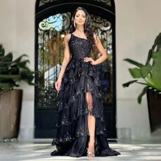 #GlamorousGrace #FashionIcon #larosabride Embroidered Ball Gown For Party, Glamorous Embroidered Evening Dress For Party, Glamorous Embroidered Party Evening Dress, Beaded Prom Gown For Prom Season, Prom Season Beaded Gown, Beaded Gown For Prom Season, Beaded Gown For Prom, Black Embellished Wedding Dress, Floor-length Embellished Evening Dress For Party