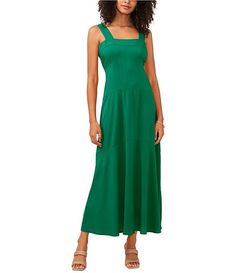 Vince Camuto Square Neck Sleeveless Slip Maxi Dress | Dillard's Flattering A-line Summer Maxi Dress, Sleeveless Midi Dress With Fitted Bodice, Casual Maxi Dress With Fitted Bodice And Square Neck, Solid Summer Midi Dress Lined, Elegant Sleeveless Unlined Maxi Dress, Solid Summer Midi Dress With Lining, Solid Lined Midi Dress For Summer, Casual Green Dress With Straight Neckline, Elegant Sleeveless Sundress With Fitted Bodice