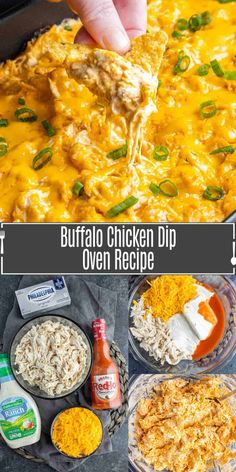 buffalo chicken dip over rice in a casserole dish