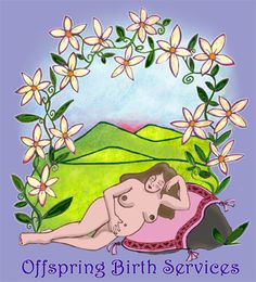 an image of a woman laying on the ground with flowers around her and text, offspring birth services