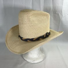 The Roundup Straw Curl Cowboy Western Ranch Hat Vintage 6 3/4 Sm 21.5" Very Good Clean Preowned Condition. Looks Unworn. Beige Flat Brim Hat For Outdoor, Country Style Fedora With Flat Bill For Outdoor, Western Panama Hat With Flat Bill For Summer, Western Style Panama Hat With Flat Bill For Summer, Country Style Straw Hat With Flat Bill For Outdoor, Country Style Hat With Adjustable Fit And Flat Brim, Adjustable Flat Bill Hat For Beach, Adjustable Fit Flat Bill Hat For Beach, Adjustable Flat Bill Beach Hat