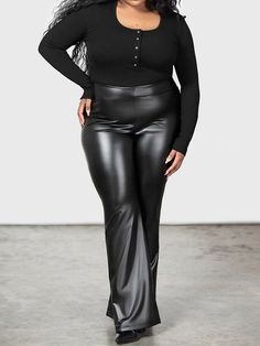 Introducing our Plus Size High Waist Wide-Leg Trousers â€?the epitome of style and comfort for every season!Material: Crafted from high-quality Faux Leather. these trousers exude sophistication and luxury while being environmentally conscious.Style and Fit: Embrace the loose and relaxed fit that's perfect for casual outings or dressing up for special occasions. The wide-leg design adds a touch of elegance to your ensemble. making you stand out in the crowd.Color and Size: Available in classic Bl Black Stretch Wide Leg Leather Pants, Sleek Dress Pants For Fall, Winter Formal Stretch Bottoms, Sleek Full-length Dress Pants For Fall, Non-stretch Wide Leg Leather Pants For Work, Black Full-length Dress Pants For Fall, Sleek Dress Pants For Night Out In Fall, Sleek Straight Leg Bottoms For Fall, Sleek Straight Leg Fall Bottoms