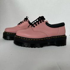 Dr Martens Women's Pink Leather Platform Shoes. Brand New! Us Size 8 Without A Box Classic Pink Leather Shoes With Round Toe, Leather Sneakers With Reinforced Heel, Spring Leather Low-top Boots, Spring Low-top Leather Boots, Leather Low-top Sneakers With Reinforced Heel, Pink Leather Platform Sneakers, Pink Leather Low-top Boots, Pink Low-top Leather Boots, Pink Leather Boots With Lug Sole