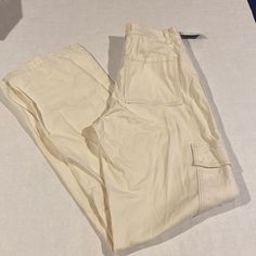 Nwt Ecru Cargo Pants Cream Cotton Cargo Pants, Cream Straight Leg Utility Pants, Cream Cargo Pants For Workwear, Cream Utility Cargo Pants For Spring, Cream Cargo Pants With Pockets For Workwear, Utility Cream Cargo Pants With Pockets, Beige High-waisted Utility Pants, Cream Workwear Pants With Side Pockets, Cream Cotton Utility Bottoms