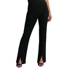 Black High Waist Split Casual Flared Pants High Waist Solid Bottoms With Side Slits, High Waist Bottoms With Side Slits In Solid Color, Casual Solid Bottoms With Side Slits, Party Bottoms With Side Slits Full Length, Party Full Length Bottoms With Side Slits, High-waisted Pants With Pockets For Night Out, Trendy Black Bottoms With Split Design, Casual Trousers With Side Slits, Full-length Bottoms With Side Slits For Night Out