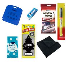 the contents of a travel bag are shown in different colors and sizes, including toothpaste, wipes, window and mirror