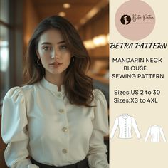 Mandarin Neck Blouse Sewing Pattern,Puff Sleeve Shirt,Cottagecore Blouse,Stylish Blouse ,Vintage Blouse,Buttondown,available as an instant download (pdf) sewing pattern bundle with a range of size options , including plus sizes ⭐ US Sizes: 2️⃣, 4️⃣, 6️⃣, 8️⃣, 1️⃣0️⃣, 1️⃣2️⃣, 1️⃣4️⃣, 1️⃣6️⃣, 1️⃣8️⃣, 2️⃣0️⃣, 2️⃣2️⃣, 2️⃣4️⃣, 2️⃣6️⃣, 2️⃣8️⃣, 3️⃣0️⃣ ⭐ Standard Sizes: XS, S, M, L, XL, 2XL, 3XL, 4XL 🧵 These patterns are compatible with A4, A0, and US Letter size papers. 🪡 After your payment is proces Pattern Puff Sleeve, Medieval Dress Pattern, Cottagecore Blouse, Blouse Sewing Pattern, Blouse Sewing, Vintage Midi Dresses, Puff Sleeve Shirt, Jumpsuit Pattern, Blouse Pattern Sewing