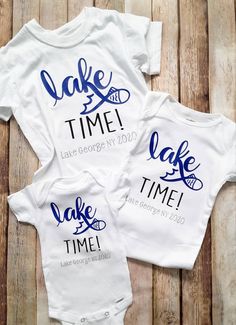 "\"Lake Time\" Baby Bodysuit! Add name at no extra cost, just leave name in personalization box upon purchase! (Not required, and brings no extra cost) Select a size and color from the drop down menu! This also comes in toddler sizes! Sizes up to 24 months come in bodysuit form while sizes 2T and larger come t-shirts. Handmade, Hand Designed in the USA. All of the made-to-order items have an average turnaround time of 3-5 business days. If you need something faster check out my \"Rush Order Opti Personalized Family Matching Onesie For Birthday, Customizable Family Matching Onesie For Birthday, Personalized White Onesie For Father's Day, Personalized White Onesie For First Birthday, Personalized White Onesie As A Gift, Personalized White Onesie As Gift, Customizable White Onesie As A Gift, Customizable White Onesie As Gift, Customizable White Onesie For Birthday