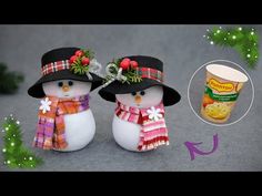 two snowmen wearing hats and scarves next to a cup of coffee with the caption