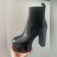 Black Leather,Panelled Design,Elasticated Side Panels, Pull-Tab At The Heel, Square Toe Platform Sole High Block Heel Composition Outer: Leather 100% Lining: Leather 100% Sole: Leather 100%, Rubber 100% Product Ids Brand Style Id: Rp21s3841lde Leather Platform Boots With Rubber Heel Cap For Party, Black Calf Leather High Heel Platform Boots, Black High Heel Platform Boots In Calf Leather, Black Calf Leather Platform Boots With Block Heel, High Heel Platform Boots With Leather Sole, Luxury Ankle-high Platform Boots, Formal Platform Boots With Leather Sole And Round Toe, Luxury Round Toe Platform Boots For Work, Formal Pointed Toe Platform Boots With Rubber Heel Cap