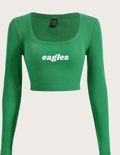 Philadelphia Eagles Long Sleeve Color: Kelly Green Cropped Style  Available in  large small and medium sold out until Oct 21st Eagles Kelly Green, Tube Tops, Green Long Sleeve, Oct 11, Cropped Tube Top, Philadelphia Eagles, Cropped Style, Kelly Green, Eagles